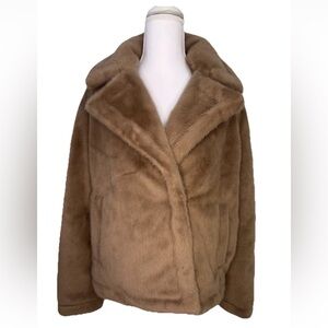 💕Sam Edelman Faux Fur Sepia Taupe Notch Collar Jacket